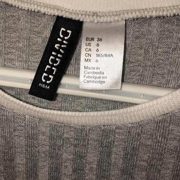 H&M Grey Mini Dress W/ White Trim Size 6 - Picture 3 of 8